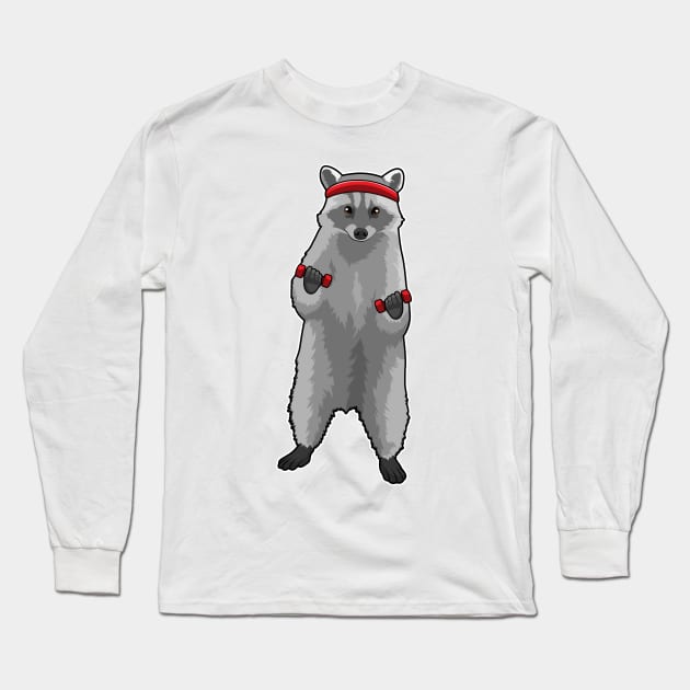 Racoon at Fitness with Dumbbells Long Sleeve T-Shirt by Markus Schnabel